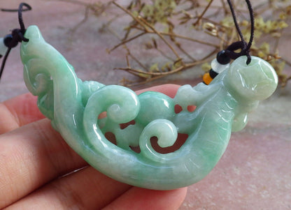 Certified Green Burma 100% Natural A Jade jadeite Pendant Dragon Frog Toad Coin Ruyi Necklace 生意兴隆 632827  TN