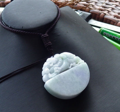 Certified Green Pale Lavender 100% Natural A Jade jadeite Pendant Flying Dragon Ruyi Necklace 生意兴隆 528896  TN