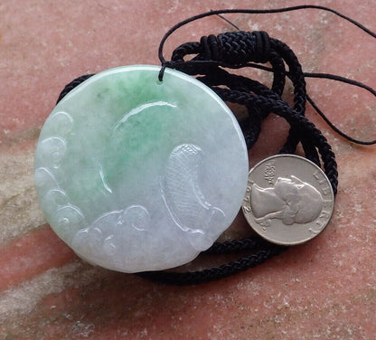 Certified Icy Green 100% Natural A Jade jadeite pendant Dragon Bead Ruyi Necklace 生意兴隆 525919  TN