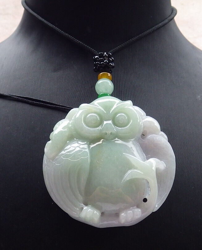 Atestita Verda Pala Lavenda Birmo 100% Natura A Jadejadeita Pendanta Strigo Ruyi-Koliero 猫头鹰 632551 TN