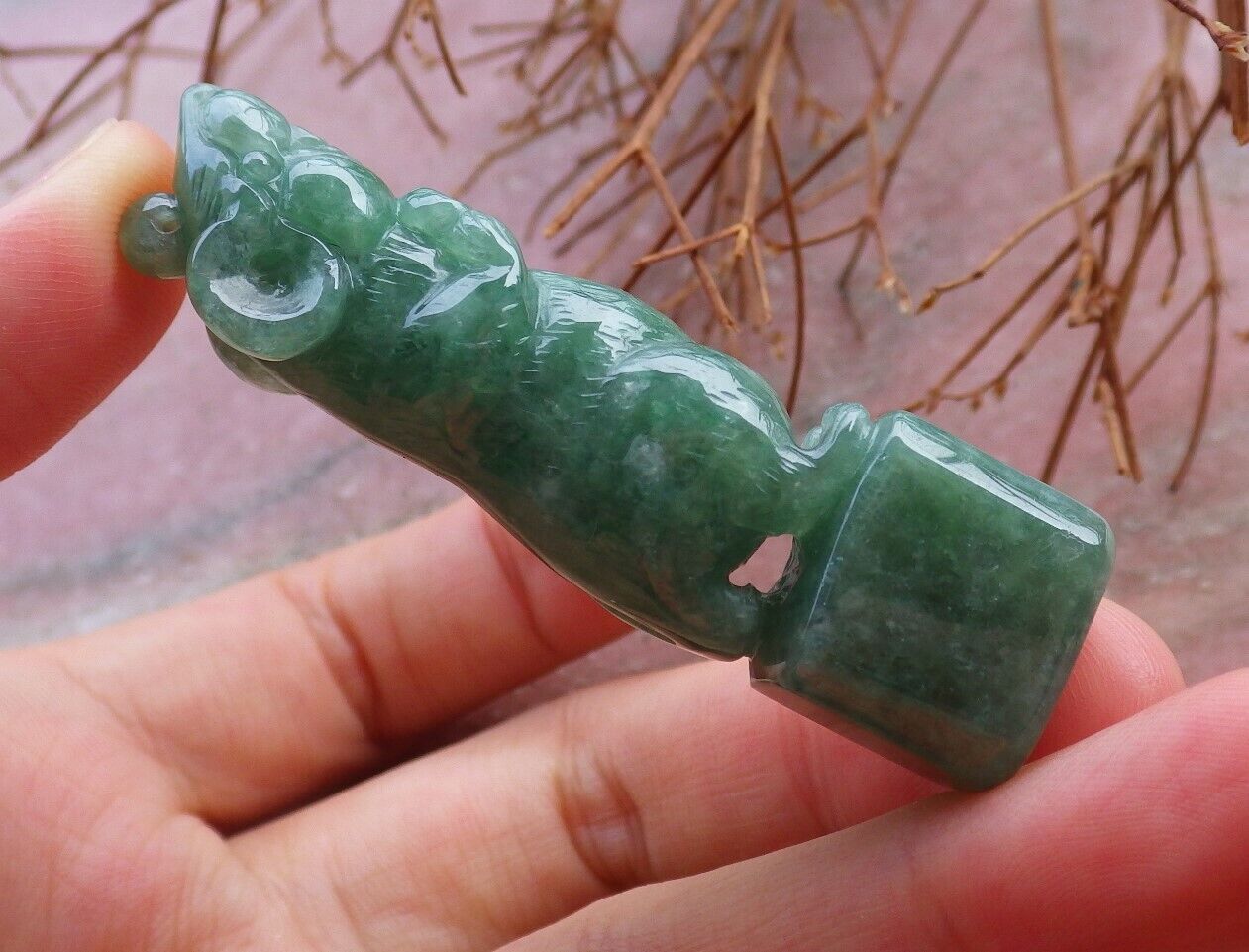 Certified Green 100% Natural A Jade jadeite Display Mouse Rat Yuan Bao Chop Seal 印章 526183  tn