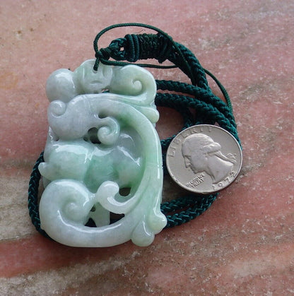 Certified Green 100% Natural A Jade jadeite Pendant Dragon Gourd Coin Ruyi Necklace 龙 麒麟 525497  TN
