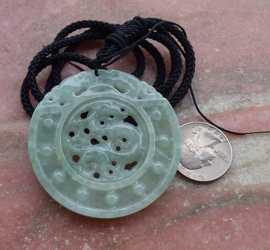 Certified Green 100% Natural A Jade jadeite pendant Dragon Circle Necklace 生意兴隆 528221  TN