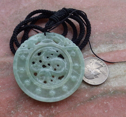 Certified Green 100% Natural A Jade jadeite pendant Dragon Circle Necklace 生意兴隆 528221  TN