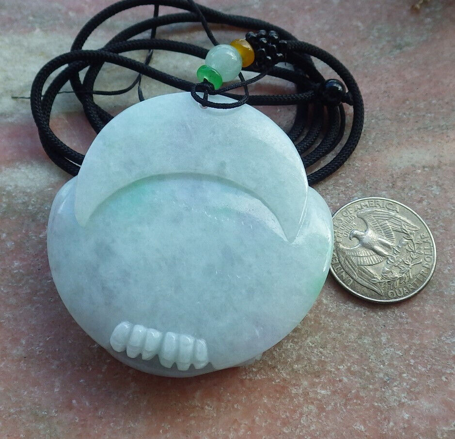 Certified Green Pale Lavender Burma 100% Natural A Jade jadeite Pendant Owl Lotus Flower Necklace 猫头鹰 632920  TN