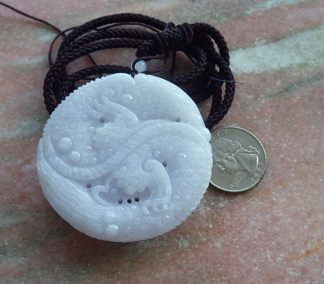 Certified Green Pale Lavender Burma 100% Natural A Jade jadeite Pendant Dragon Mouse Rat Peanut Ruyi Necklace 望子成龙 574350 TN