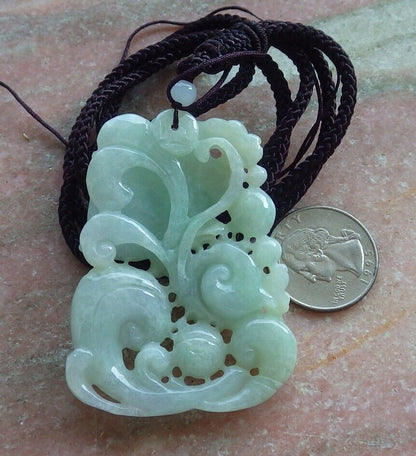 Certified Green Burma 100% Natural A Jade jadeite Pendant Fish Coin Ruyi Necklace 年年有余 574209 TN