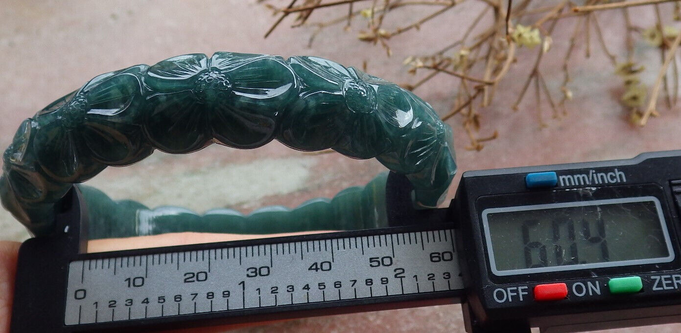 Certified Icy Green Burma 100% Natural A JADE Jadeite Flower Bangle Bracelet 60 mm 635415  AS