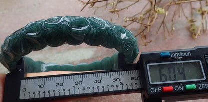Certified Icy Green Burma 100% Natural A JADE Jadeite Flower Bangle Bracelet 60 mm 635415  AS