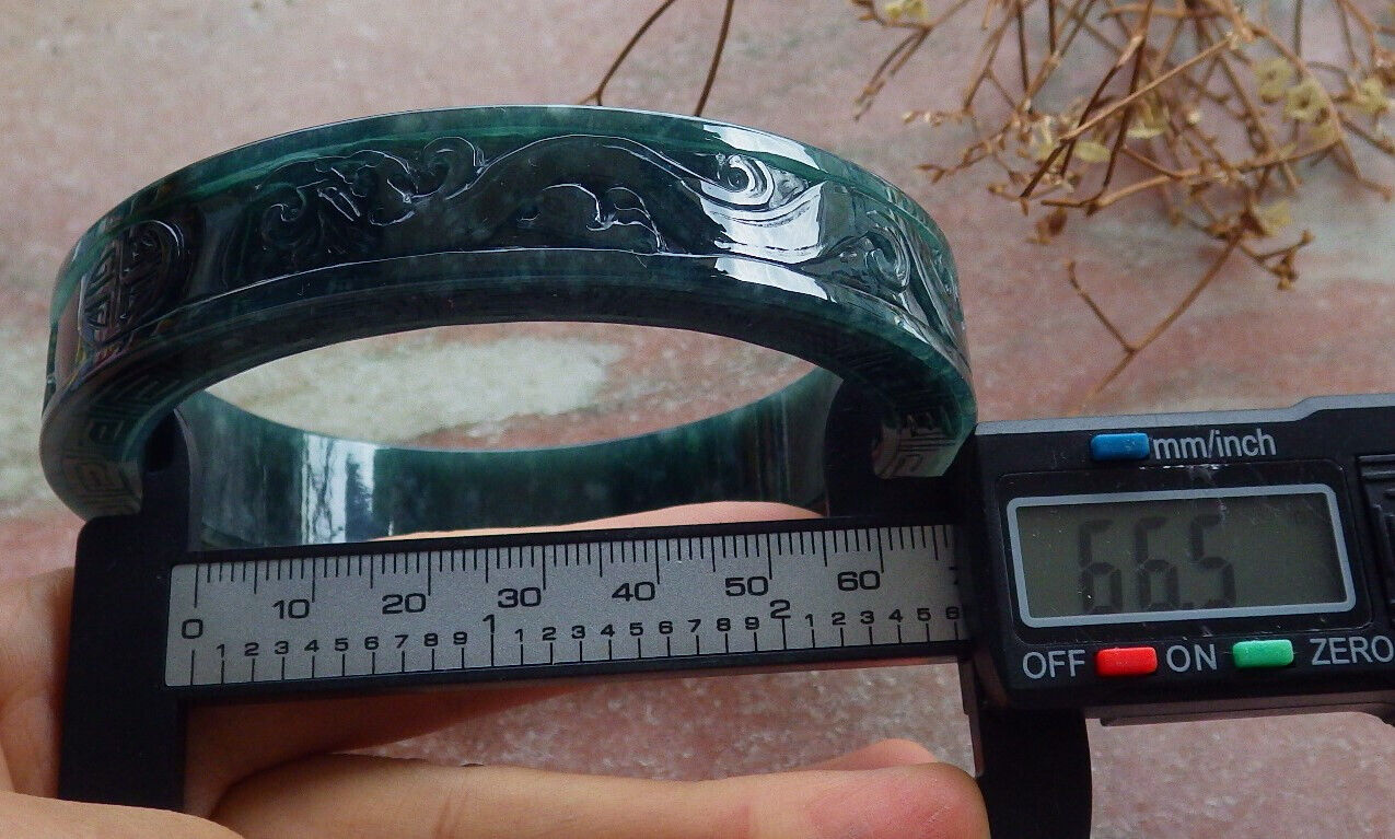 Certified Icy Green Burma 100% Natural A JADE Jadeite Dragon Phoenix Longevity Bangle Bracelet 67 mm 手镯 634443  TN