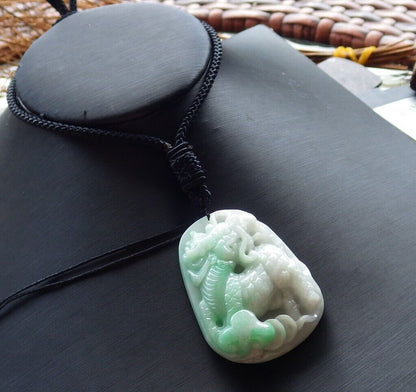 Certified Green 100% Natural A Jade jadeite pendant Dragon Kai Lun Ruyi Coin Necklace 龙 麒麟 525954  TN