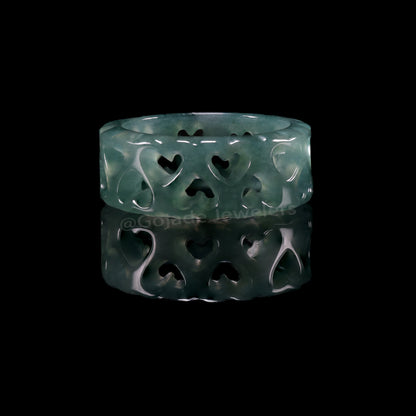 Certified Icy Blue Heart Ring Burma 100% Natural A JADE Jadeite Circle RING 心心戒指 US