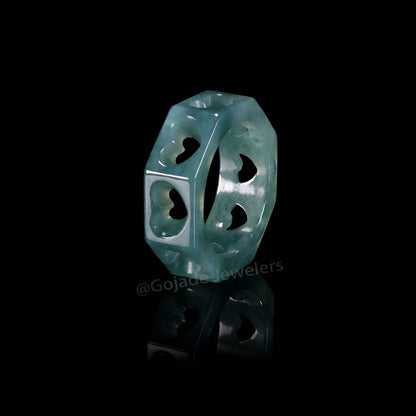 Certified Icy Blue Heart Ring Burma 100% Natural A JADE Jadeite Circle RING 心心戒指 US