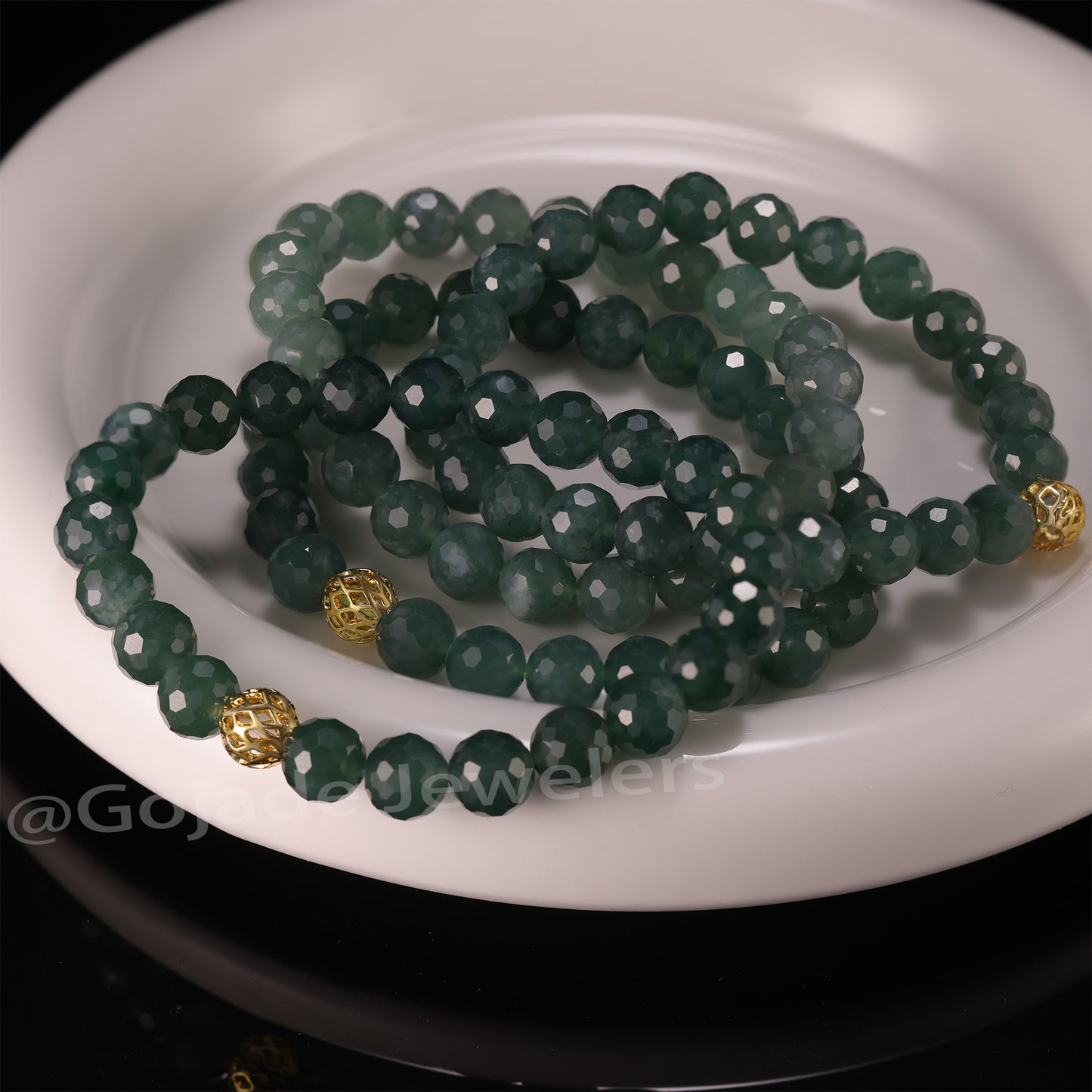 The 100% Natural Blue Diamond Cut Bead Jade Jadeite Bracelet b23