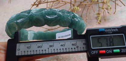 Certified Icy Green Burma 100% Natural A JADE Jadeite Flower Bangle Bracelet 58 mm 635488  TN