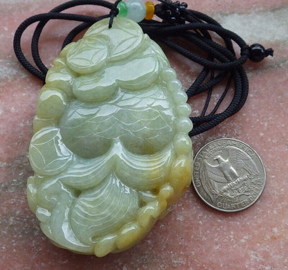 Certified Yellow Green Burma 100% Natural A Jade jadeite pendant Gold Fish Bat Lotus Leaf Coin Necklace 金玉满堂 632625  TN