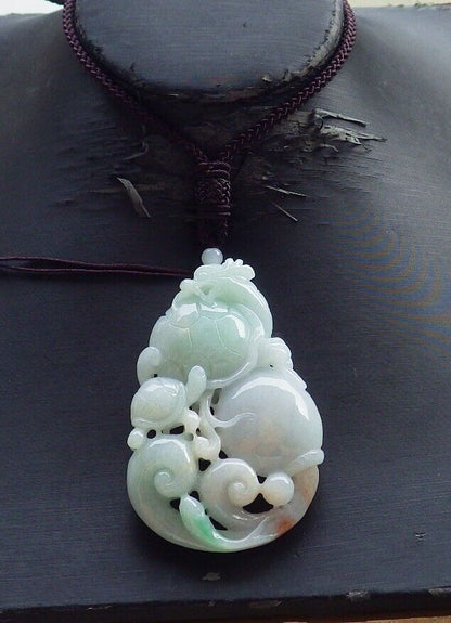 Certified Red Green Burma 100% Natural A Jade jadeite Pendant Dragon Turtle Coin Lotus Flower Ruyi Necklace 龙龟 575114 TN