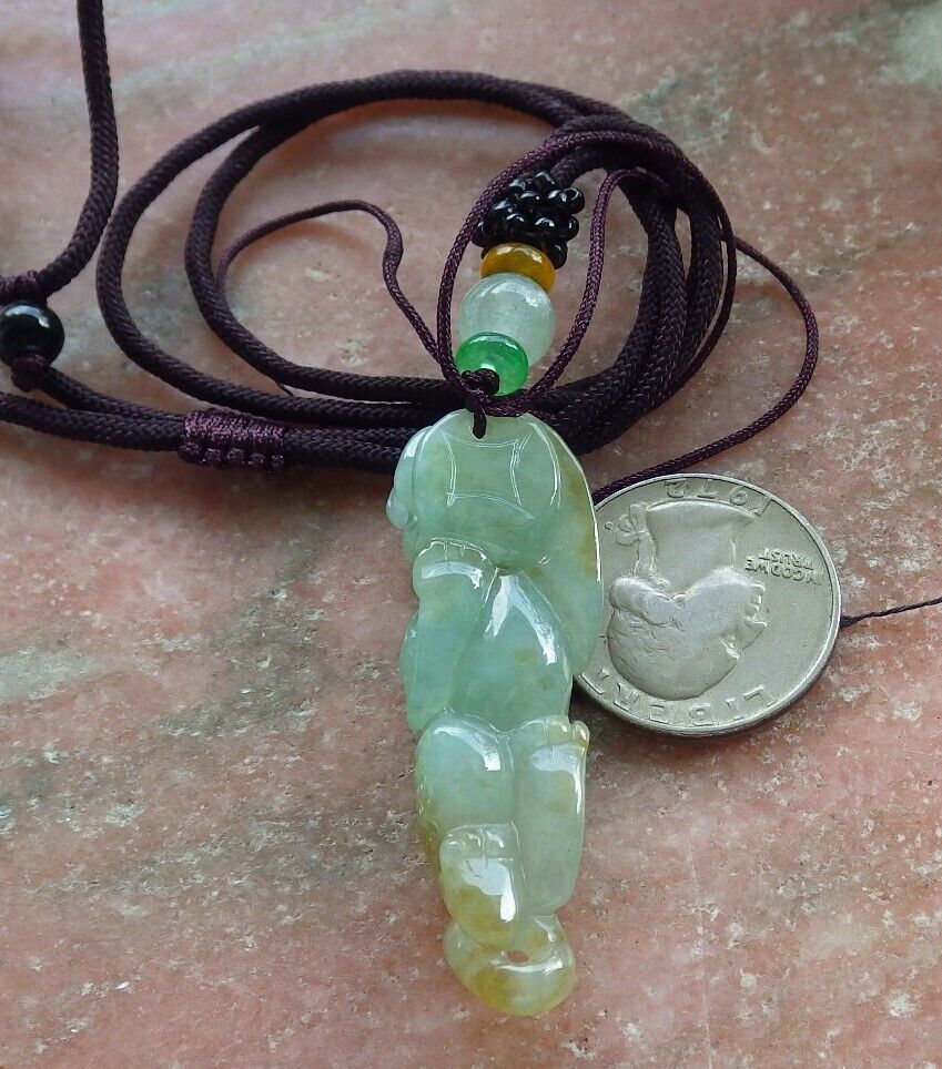 Certified Yellow Green Burma 100% Natural A Jade jadeite Pendant Tiger Money Coin Necklace 虎虎生威 573799 TN