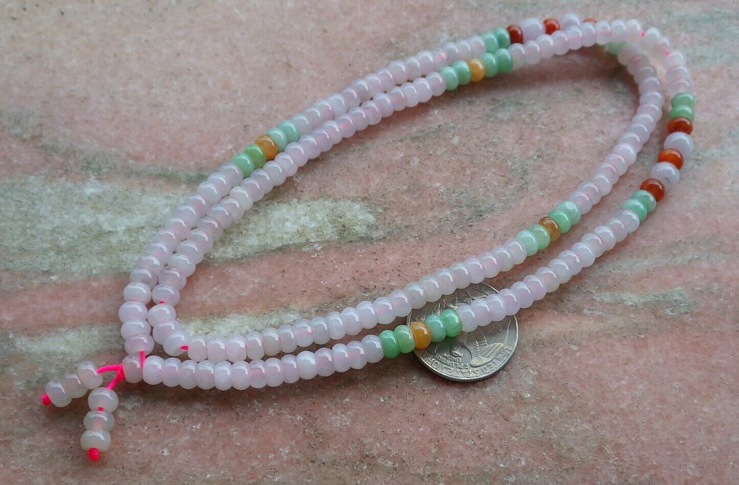 Certified Green Red Icy Pale Lavender Burma 100% Natural A JADE Jadeite Bead beads Necklace 24 inches 项链 495917  TN