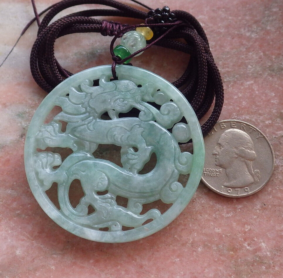 Certified Green Burma 100% Natural A Jade jadeite Pendant Dragon Ruyi Circle Necklace 生意兴隆 646479 TN