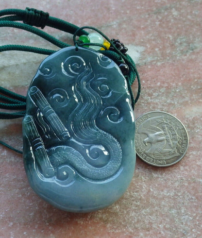 Certified Icy Green Pale Lavender Burma 100% Natural A Jade jadeite Pendant Dragon Bead Necklace 生意兴隆 634245  TN
