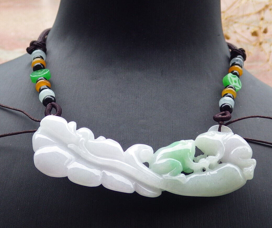 Certified Green Burma 100% Natural A Jade jadeite Pendant Frog Toad Lotus Flower Leaf Necklace 招财蟾 636959  TN
