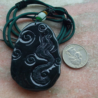 Certified Icy Blue Water Green Burma 100% Natural A Jade jadeite Pendant Dragon Bead Necklace 生意兴隆 636290  TN
