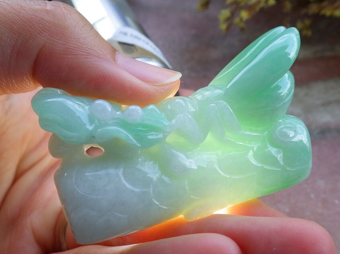 Certified Green 100% Natural A Jade jadeite Display Cicada Tree 一鸣惊人 524098 TN