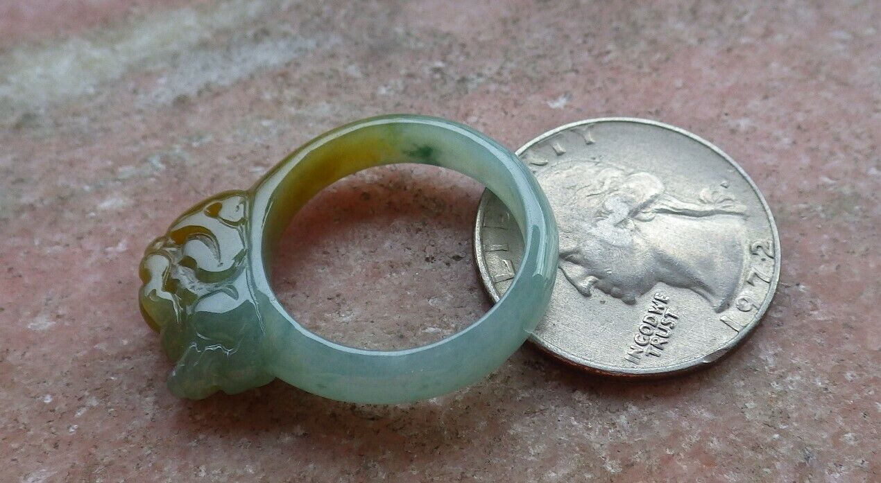 Certified Icy Pale Green 100% Natural A JADE Jadeite Dragon Pi Xiu RING USA. 9 戒指 523520  TN