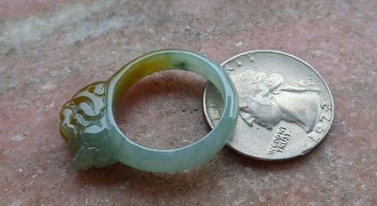 Certified Icy Pale Green 100% Natural A JADE Jadeite Dragon Pi Xiu RING USA. 9 戒指 523520  TN