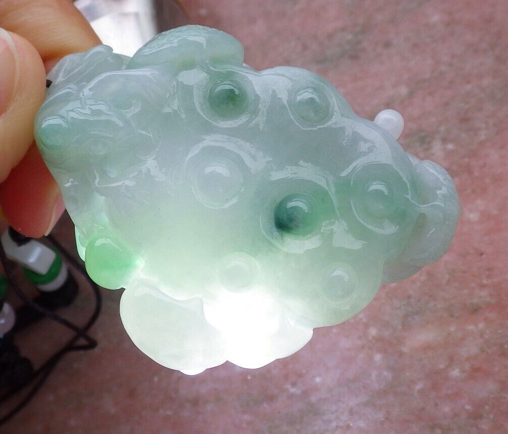 Certified Green 100% Natural A Jade jadeite Pendant Frog Toad Lotus Flower Necklace 金蟾 花开富贵 519629  TN