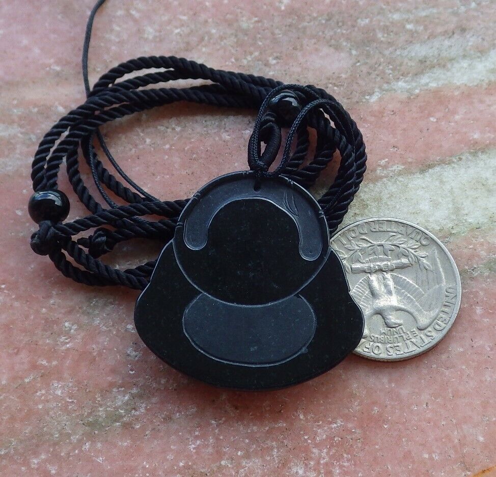 Certified Black Green 100% Natural A Jade jadeite pendant Happy Buddha God Necklace 墨翠 佛公 528946  TN