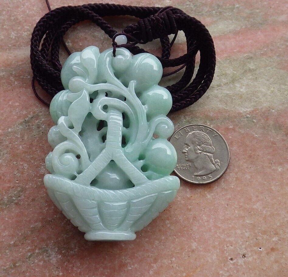 Certified Green Burma 100% Natural A Jade jadeite Pendant Peach Coin Lotus Flower Ruyi Basket Necklace 575156 TN