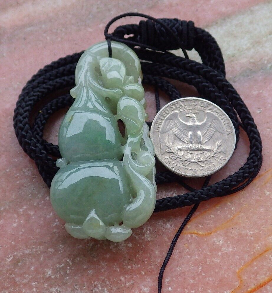 Certified Yellow Green 100% Natural A Jade jadeite Pendant Bat Gourd Lotus Flower Ruyi Necklace 蝙蝠 528172  TN