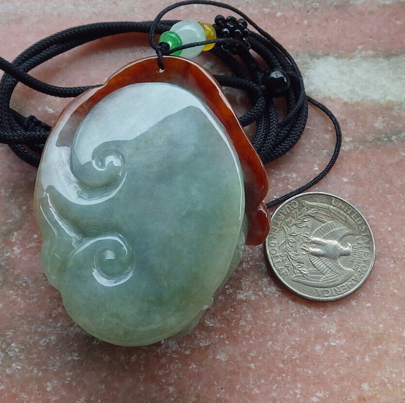 Certified Red Green Burma 100% Natural A Jade jadeite Pendant Dragon Ruyi Necklace 生意兴隆 632668  TN
