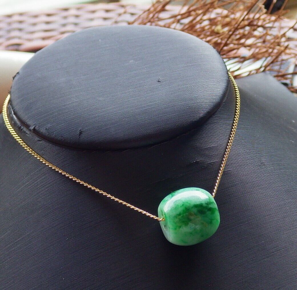 Certified Green 100% Natural A Jade Circle Bead Donut Necklace 路路通 528454  TN