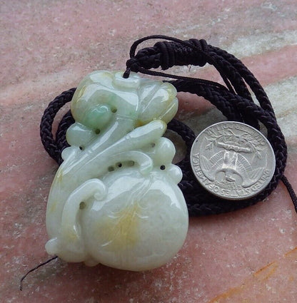 Certified Green Yellow 100% Natural A Jade jadeite Pendant Frog Toad Lotus Flower Coin Necklace 金蟾 528651  TN