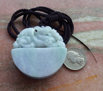 Certified Green Pale Lavender 100% Natural A Jade jadeite Pendant Flying Dragon Ruyi Necklace 生意兴隆 528896  TN