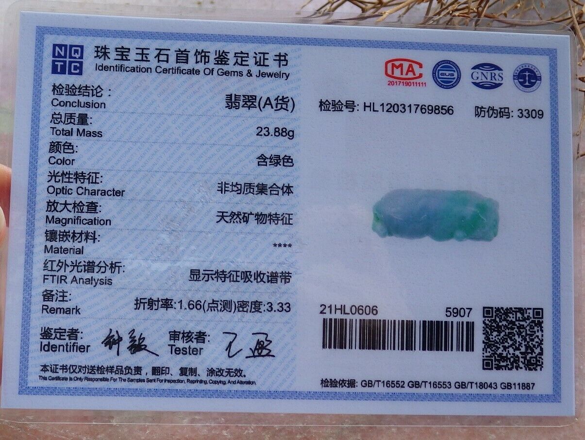 Certified Green 100% Natural A Jade jadeite Pendant Tiger Money Coin Necklace 虎虎生威 525750  TN