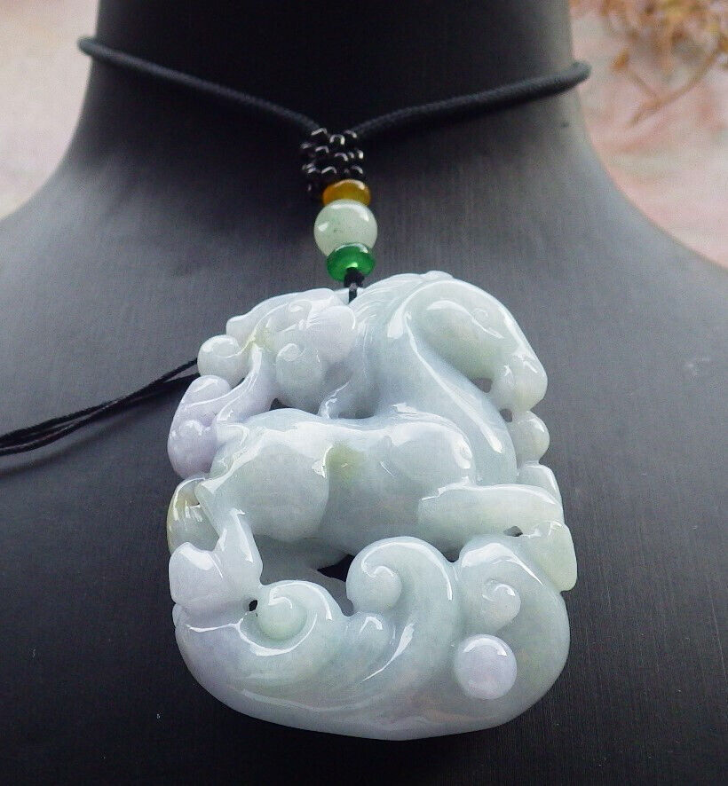 Certified Green Lavender Burma 100% Natural A Jade jadeite Pendant Horse Ruyi Necklace 马到功成 634117  TN
