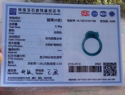 Certified Icy Green 100% Natural A JADE Jadeite Dragon Pi Xiu RING USA. 8.75 戒指 523807  TN