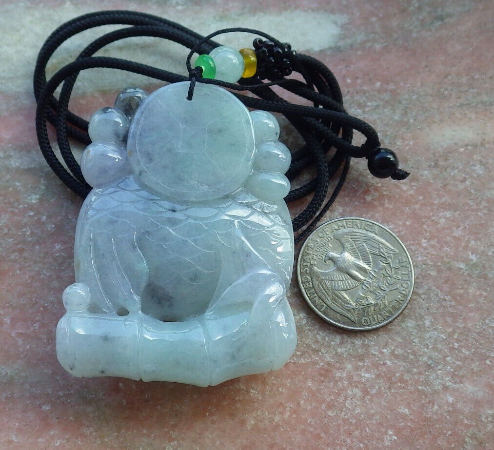 Certified Green Yellow Pale Lavender Burma 100% Natural A Jade jadeite Pendant Owl Coin Bamboo Necklace 猫头鹰 632911  TN