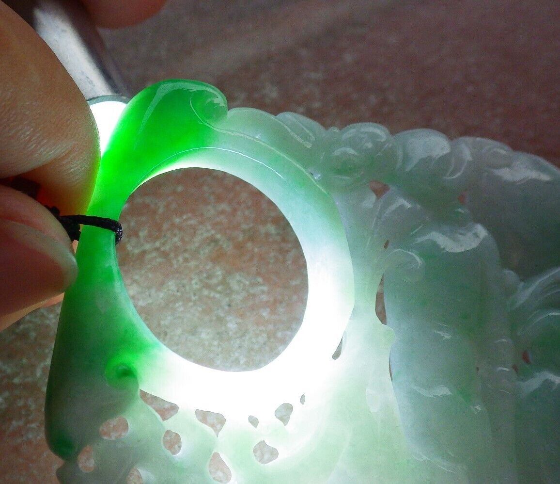 Certified Green Burma 100% Natural A Jade jadeite Pendant Deer Bat Peach Peach Necklace 梅花鹿 574040 TN