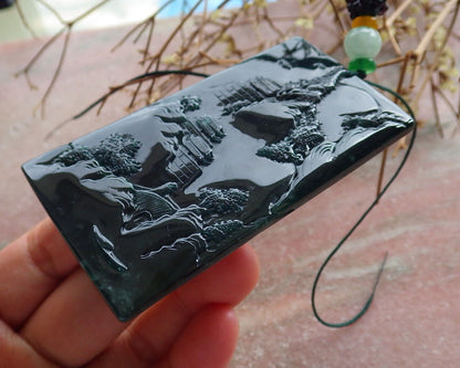 Atestita Glacia Blua Akvo Birmo 100% Natura A Jadejadeito Pendilo Pejzaĝa Pentrado Arba Koliero 山水画 634462 TN