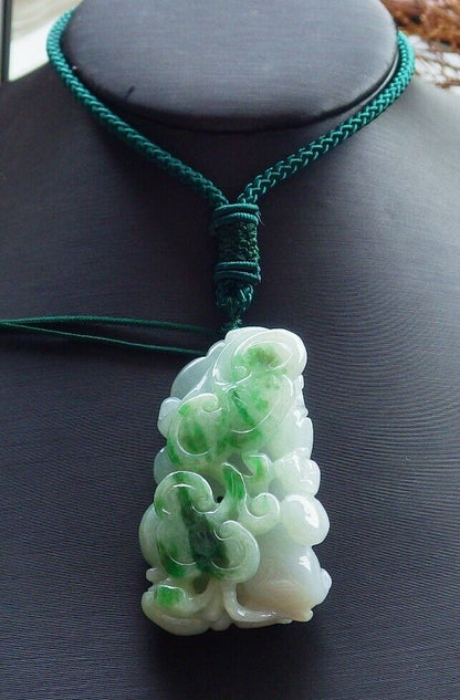 Certified Green 100% Natural A Jade jadeite Pendant Bat Peach Lotus Flower Ruyi Necklace 蝙蝠 525591  TN