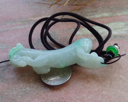 Certified Icy Green 100% Natural A Jade jadeite Pendant Dragon Lizard Lotus Flower Ruyi Necklace 龙蜥蜴 520903  TN