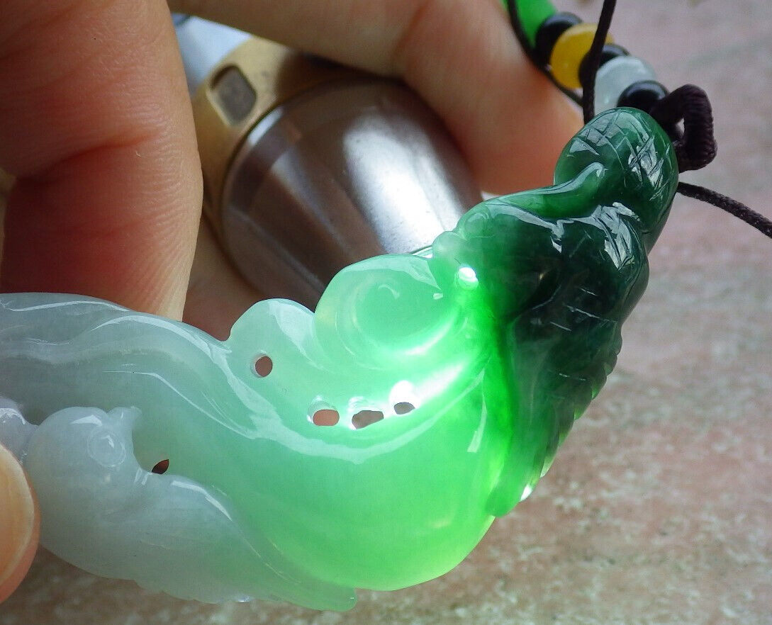 Certified Green Burma 100% Natural A Jade jadeite Pendant Phoenix Bird Flower Necklace 鸟语花香 635267  TN