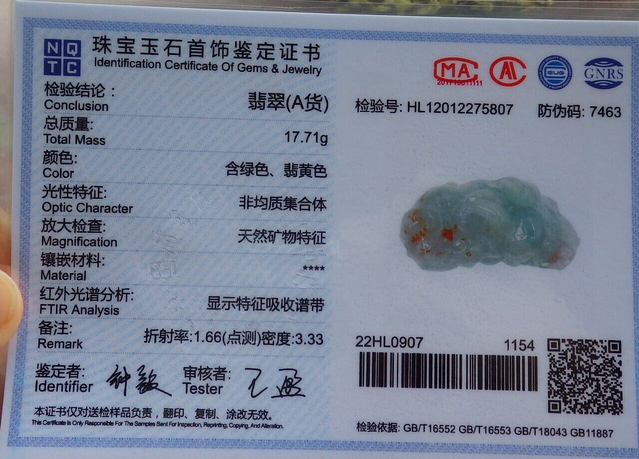 Pair Certified Green Red Burma 100% Natural A Jade jadeite Pendant Dragon Pi Xiu Money Coin Necklace 风水貔貅 573983 TN