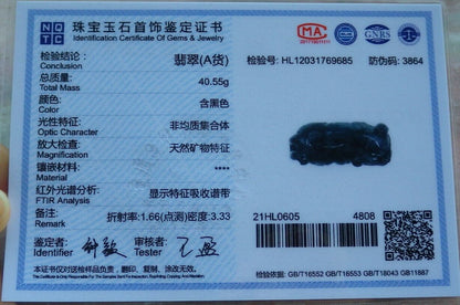 Certified Black 100% Natural A Jade jadeite pendant Tiger Necklace 虎虎生威 525462  TN