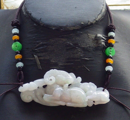 Certified Green Pale Lavender Burma 100% Natural A Jade jadeite pendant Sheep Ruyi Coin Necklace 喜气洋洋 574602 TN